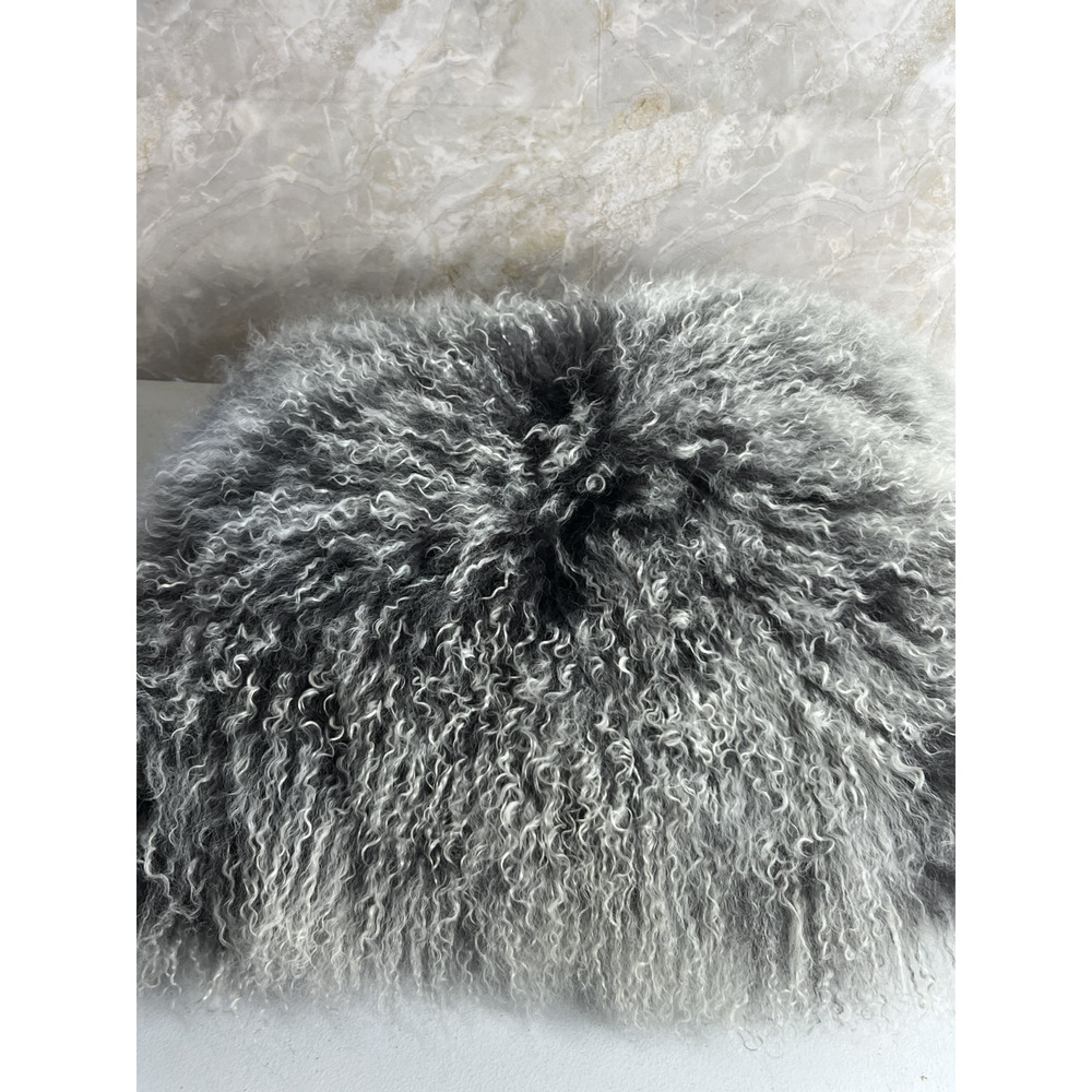 Mon Chateau Tibetan Lamb Fur Square Pillow Silver Gray 17" 95% Feather 5% Down